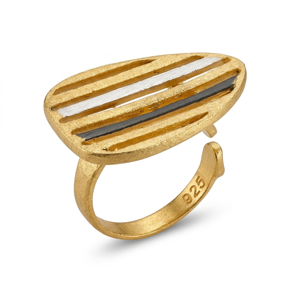 Adjustable Handcrafted Ring Made of Gold-Plated 925 Sterling Silver